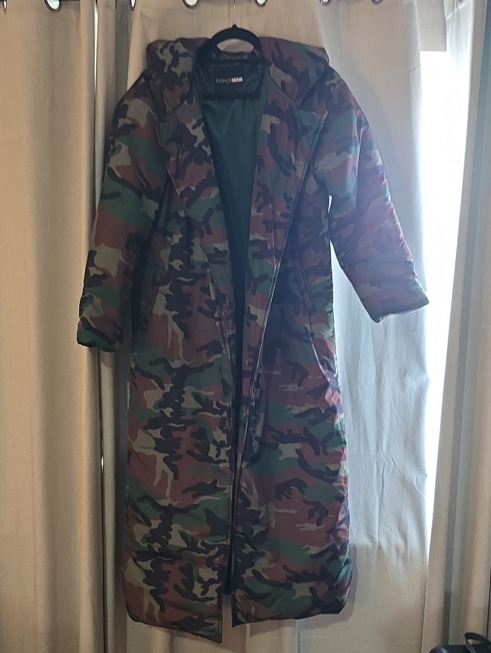 Fashion Nova Green Camo Long Puffer Coat